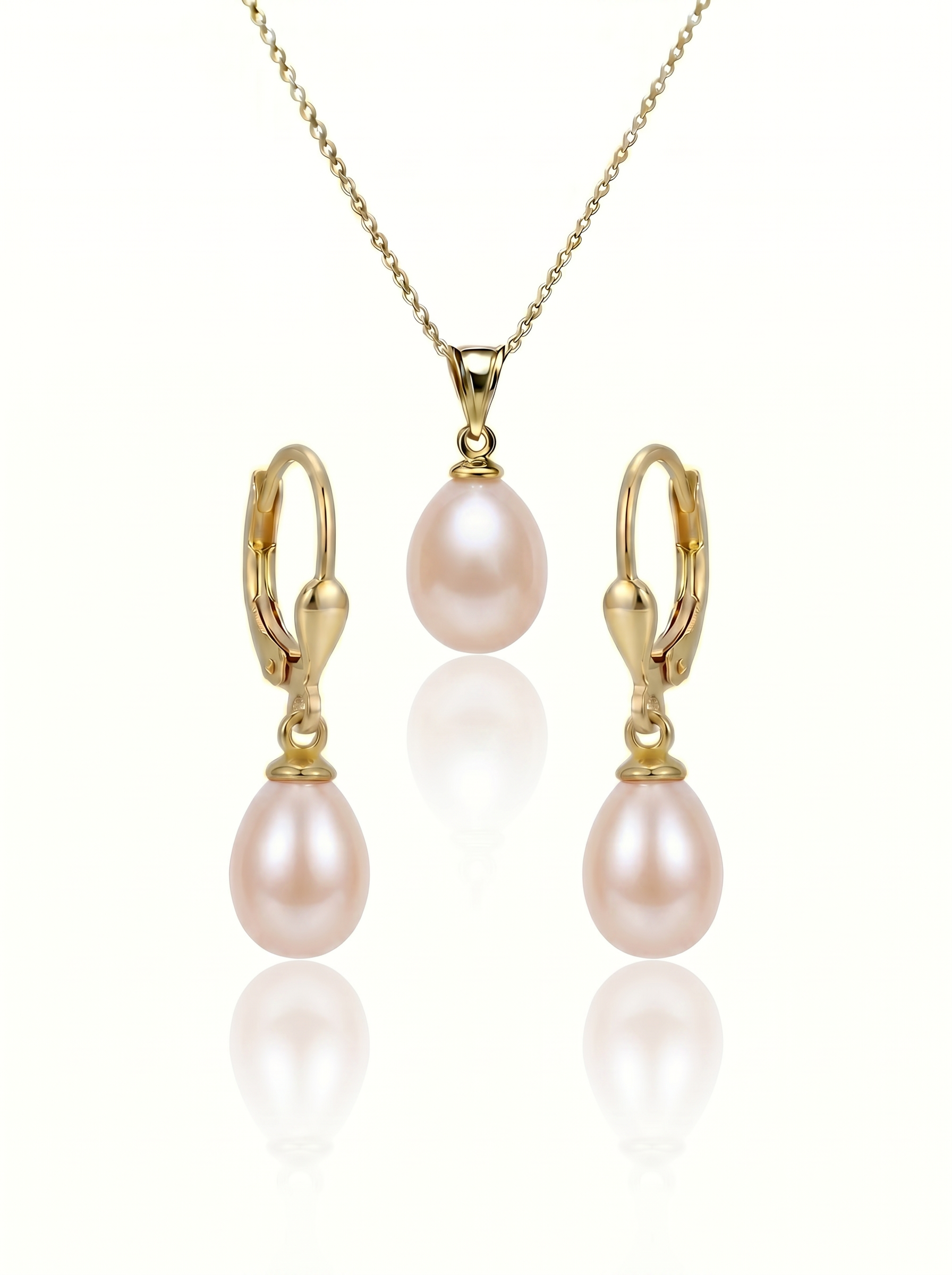 set perle naturale roz lacrima cercei colier aur 14k - catherine - royal pearls