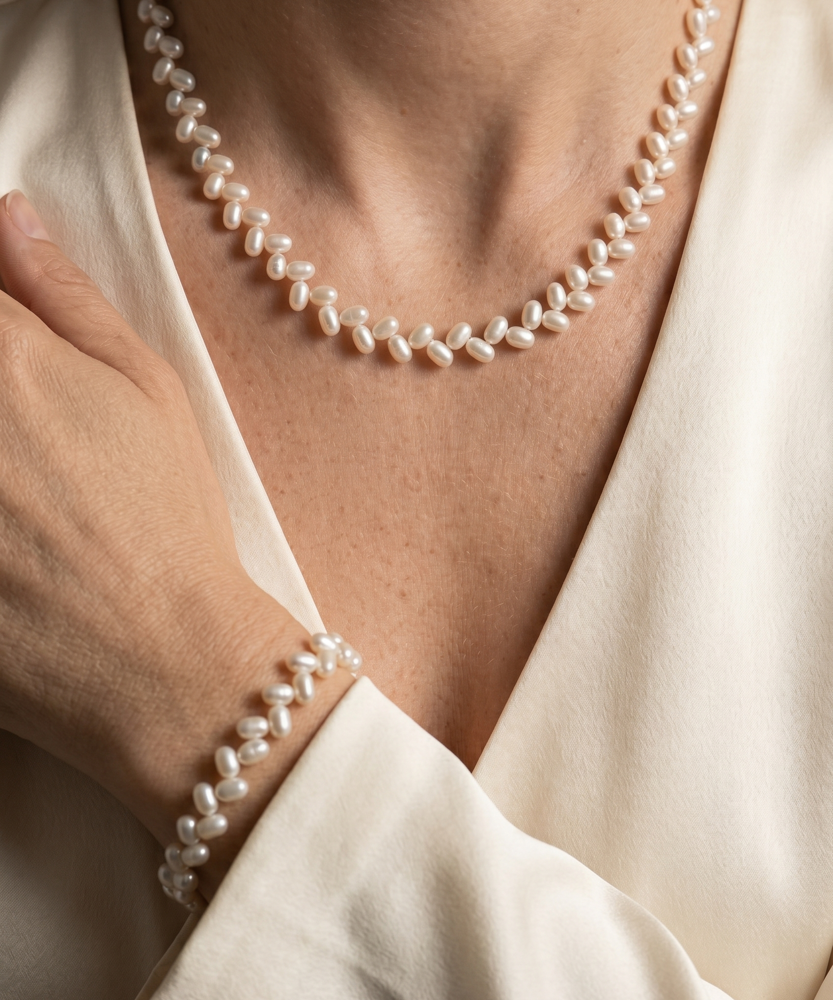 Set Eternal cu Perle Naturale de Cultură Albe AAA și Aur 14K – Colier și Brățară Handmade
